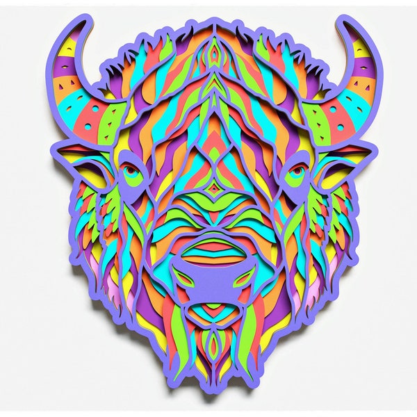 Bison Head Layered Design for cutting, Vector file for laser and paper cut, Bison Head Vector SVG Mandala for Cricut, Glowforge, etc.