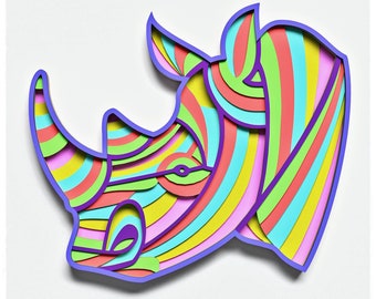 Rhino Head Layered Design for cutting, Rhino Head mandala for laser and paper cut, Rhino Head Vector SVG Mandala for Cricut, Glowforge, etc.