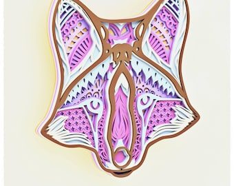 Fox Head Layered Design for cutting, Fox Head files for laser and paper cut, Fox Head Vector SVG Mandala for Cricut, Glowforge, etc.