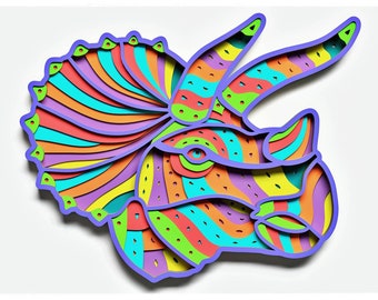 Triceratops Layered Design for cutting, Triceratops mandala for laser and paper cut, Triceratops Vector svg Mandala for Cricut, Glowforge