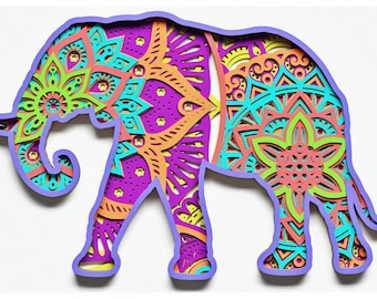 Elephant Mandala Layered Design for cutting, Elephant Mandala for laser and paper cut, Elephant Vector SVG Mandala for Cricut, Glowforge