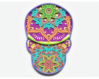 Skull Mandala Layered Design for cutting, Skull Mandala for laser and paper cut, Skull Mandala Vector SVG Mandala for Cricut, Glowforge, etc