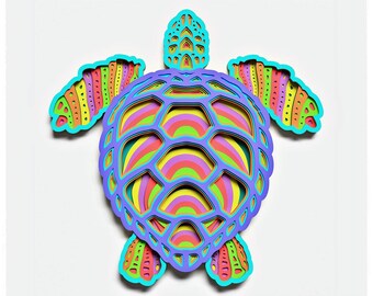 Turtle Layered Design for cutting, Turtle mandala for laser and paper cut, Turtle Vector SVG Mandala for Cricut, Glowforge, etc.