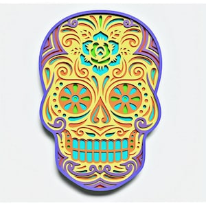 Sugar Skull v2 Layered Design pour la découpe, Sugar Skull mandala pour la découpe au laser et au papier, SkullVector SVG Mandala pour Cricut, Glowforge, etc.