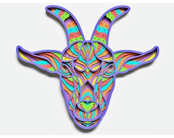 Goat Layered Design for cutting, Goat file for laser and paper cut, Goat Vector SVG Mandala for Cricut, Glowforge, etc.