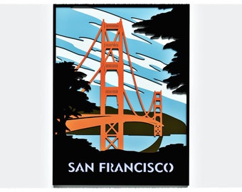 Retro Poster 2 Layered Design for cutting, San Francisco for laser and paper cut, San Francisco Poster SVG Mandala for Cricut, Glowforge