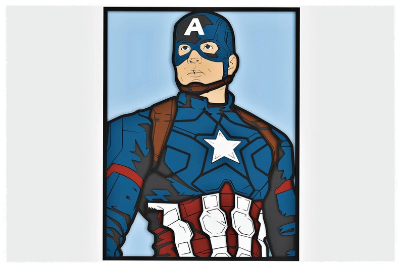 May include: A blue and red superhero costume with a white star on the chest. The costume has a red, white, and blue helmet with the letter "A" on the front.