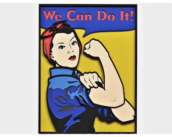 Retro Poster 3 Layered Design for cutting, We Can Do It for laser and paper cut, We Can Do It Poster SVG Mandala for Cricut, Glowforge