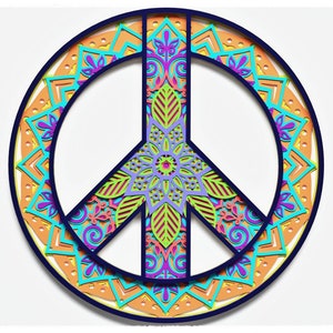 Peace Sign Layered Design per il taglio, Peace Sign Mandala per il taglio laser e carta, Peace Sign Vector SVG Mandala per Cricut, Glowforge, ecc.