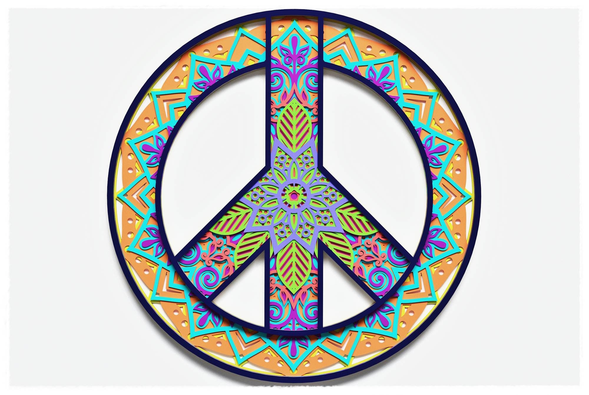高質 Peace Sign Layered Design for Cutting, Peace Sign Mandala 絵画