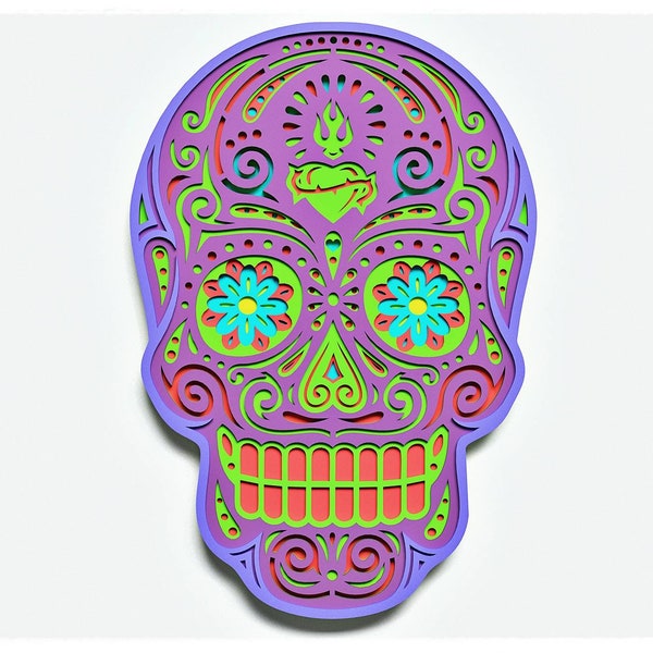 Sugar Skull v4 Layered Design for cutting, Sugar Skull mandala for laser and paper cut, SkullVector SVG Mandala for Cricut, Glowforge, etc.