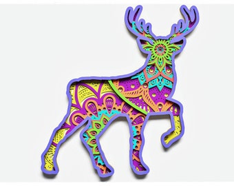 Deer Mandala Layered Design for cutting, Deer Mandala for laser and paper cut, Deer Mandala Vector SVG Mandala for Cricut, Glowforge, etc