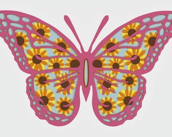 Butterfly Layered Design for cutting, Vector file for laser and paper cut, Butterfly Vector SVG Mandala for Cricut, Glowforge, etc.