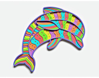 Dolphin Layered Design for cutting, Vector file for laser and paper cut, Dolphin Vector SVG Mandala for Cricut, Glowforge, etc.