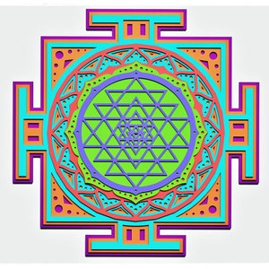 Sri Yantra Layered Design zum Schneiden, Klassisches Mandala zum Laser- und Papierschnitt, Sri Yantra Vektor SVG Mandala für Cricut, Glowforge, etc.