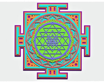 Sri Yantra Layered Design for cutting, Classic mandala for laser and paper cut, Sri Yantra Vector SVG Mandala for Cricut, Glowforge, etc.