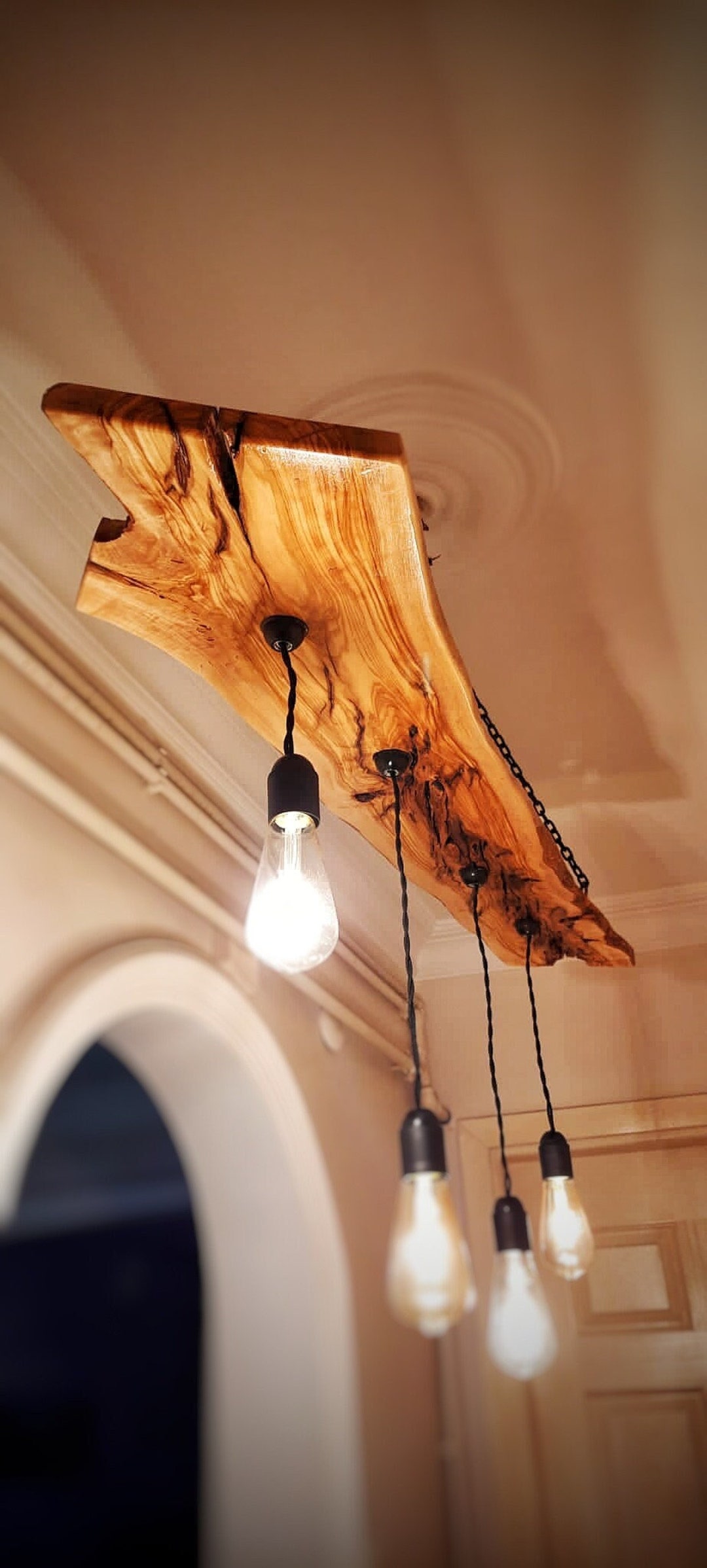 Olive Wood Live Edge Light Fixture Rustic Wood Chandelier Etsy