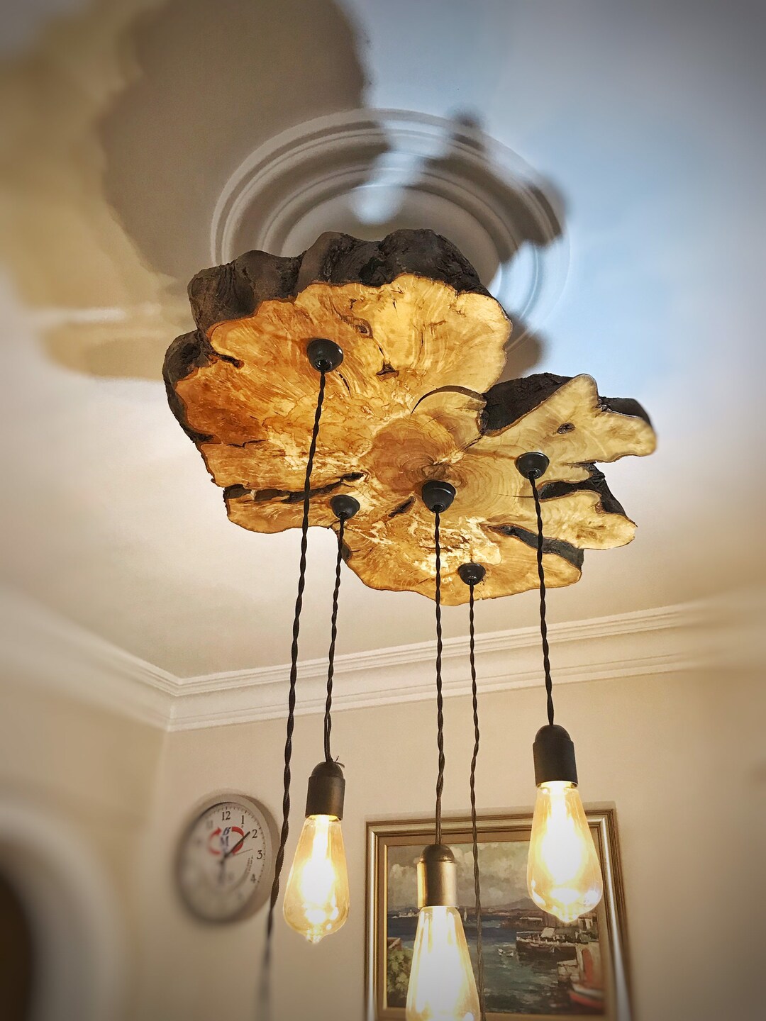 Olive Wood Live Edge Light Fixture Rustic Wood Chandelier Etsy