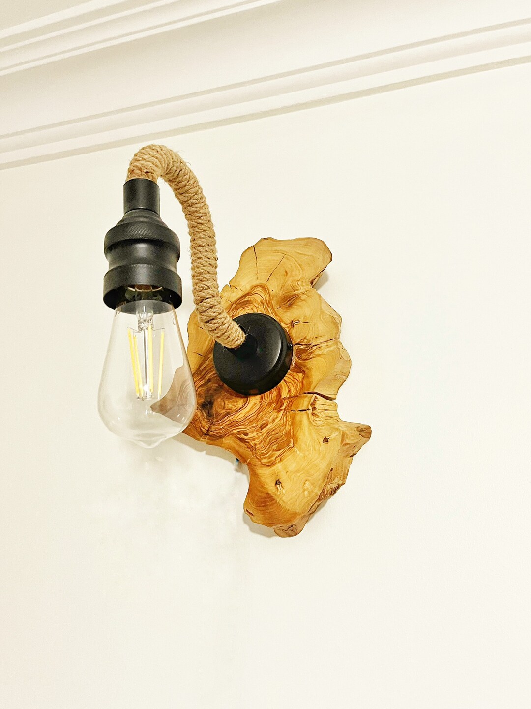 Olive Wood Live Edge Light Fixture Rustic Wood Applique Etsy