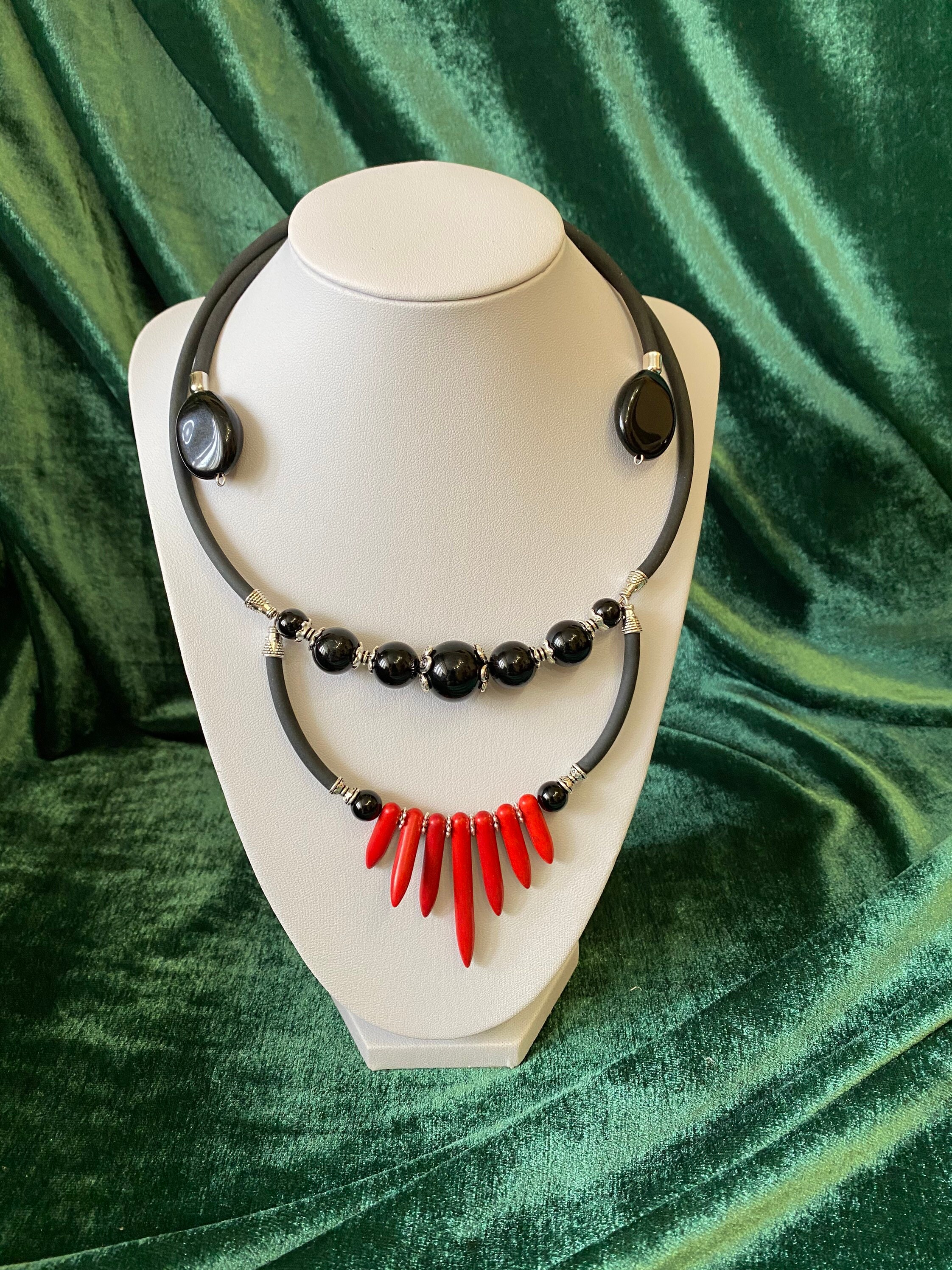 Rote und schwarze Halskette Halsband | Etsy