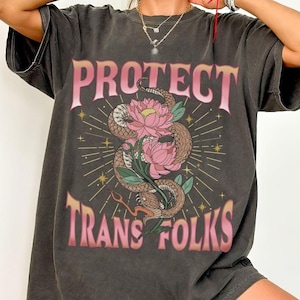 Protect Trans Folks Shirt, Pride Flag Snake Graphic, Comfort Colors Tee