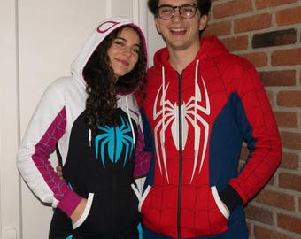 Spider-Man & Spider-Gwen Costume Zip-Up Hoodie, Spiderman Couple Halloween Gifts