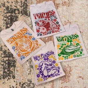 Custom Mascot Shirt, Floral School Spirit Tee, Football Game Day image 3