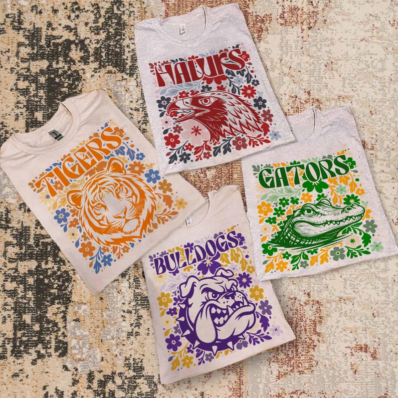 Custom Mascot Shirt, Floral School Spirit Tee, Football Game Day image 3