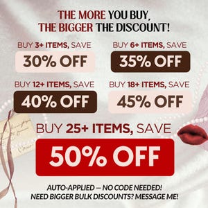 Peut inclure: Graphique promotionnel avec le texte : "PLUS VOUS ACHETEZ, PLUS LA R&Eacute;DUCTION EST GRANDE !" Offres de r&eacute;ductions de 30 % &agrave; 50 % sur l'achat de plusieurs articles. Le texte indique &eacute;galement "APPLIQU&Eacute; AUTOMATIQUEMENT - AUCUN CODE N&Eacute;CESSAIRE !"