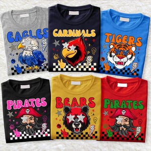 Custom Team Mascot Name Shirt, Favorite School Mascot Group Personalized College Spirit Cheer Preppy Game Day Football Basketball Fans Tee