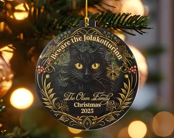 Yule Cat Christmas Ornament, Icelandic Black Cat Decor, Gothic Winter Solstice Ornament, Dark Holiday Tree Decoration