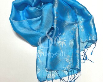 SILK SCARF , Natural Mulberry Silk Scarf, scarf for women, Blue Scrarf, Hand-dyed, Natural silk , Gift for her