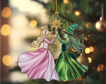 エルファバとグリンダのステンドグラス風クリスマスオーナメント、オズ