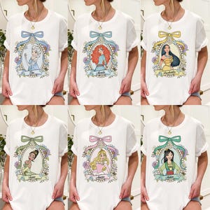 Disney Princess Shirt, Coquette Bows Aurora Ariel Belle Cinderella Tiana Shirt, WDW Magic Kingdom Disneyland Girl Trip 2025 Matching Tee
