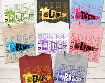Custom Mascot Pennant Graphic Tee, School Spirit Shirt