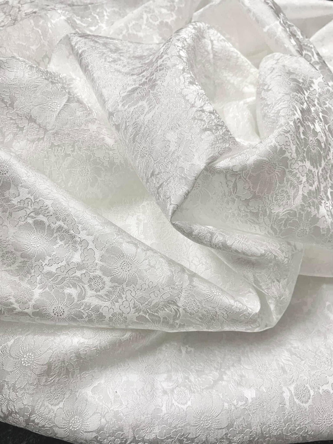 MULBERRY SILK Fabric by the Yard Natural Silk White Brocade Etsy