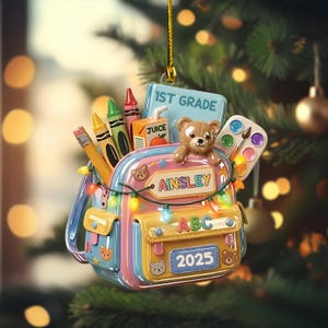 Personalized Name Backpack 2D Flat Acrylic Ornament, Kindergarten First Grade Student Gift