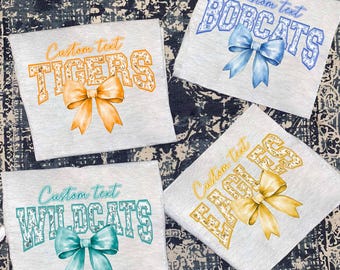 Football Bow Coquette Shirt, High School City Football Team Shirt, Chinoiserie Toile De Jouy Bow Cheer Mom Tee, School Spirit Mascot T-Shirt