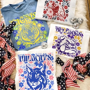 Custom Mascot Shirt, Floral School Spirit Tee, Football Game Day image 5
