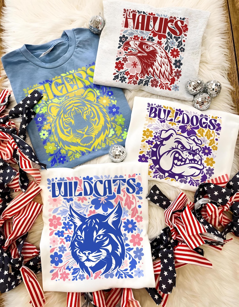Custom Mascot Shirt, Floral School Spirit Tee, Football Game Day image 5