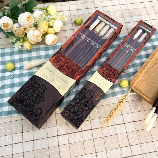 Personalize Premium Chopsticks with Box. Couple Chopsticks Box Case. Custom Name Engraved Chopsticks Set. Wedding Favor Gift. Newlyweds Gift