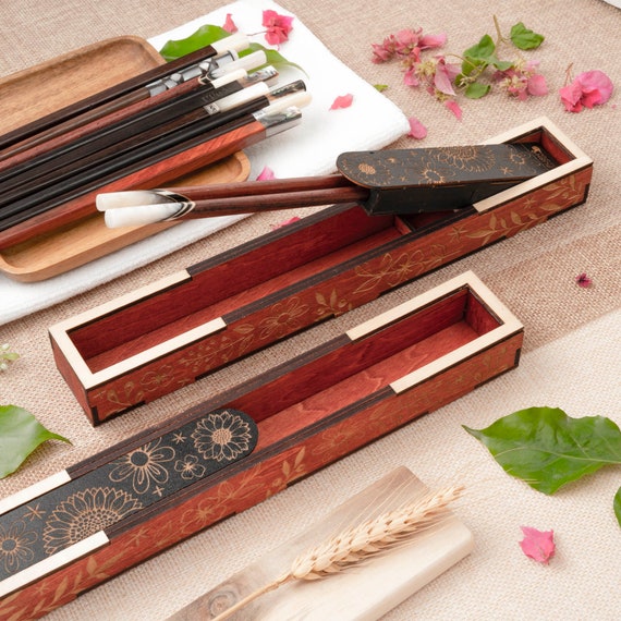 Personalized Rosewood Chopsticks Set. Premium Chopstick with Box. Engraved Name Chopstick Gift.