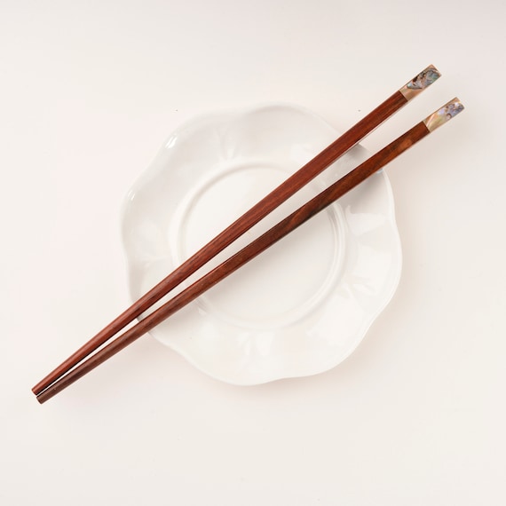Natural Rosewood Chopsticks with Exquisite Abalone Shell Inlay. Personalized Chopsticks.