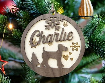 Personalized Dog Christmas Ornament. Engaged Wood Pet Ornament Gift. Custom Dog Name and Breed Sign. Christmas Tree Decor. Dog Lover Gift