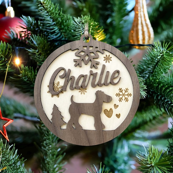 Personalized Dog Christmas Ornament. Engaged Wood Pet Ornament Gift. Custom Dog Name and Breed Sign. Christmas Tree Decor. Dog Lover Gift