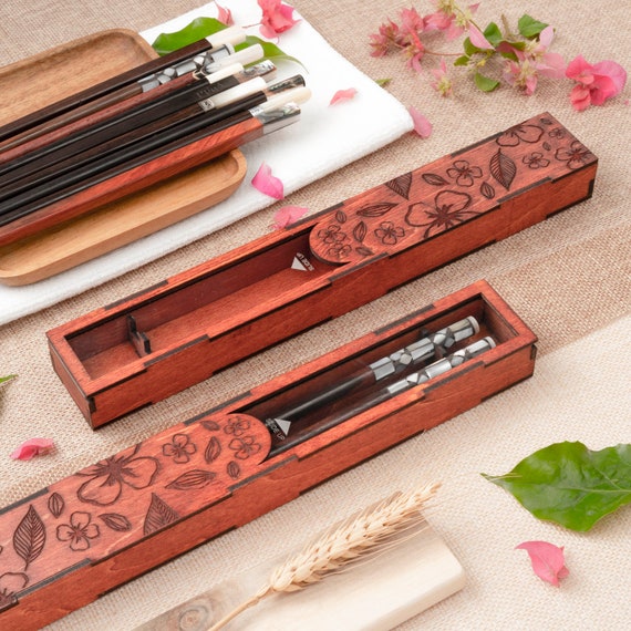 Personalized Rosewood Chopsticks Set. Premium Chopstick with Box. Engraved Name Chopstick Gift.
