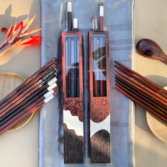 Personalized Rosewood Chopsticks Gift. Couple Chopsticks Box 