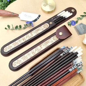 Personalized Chopsticks Pouch Leather Case. Japanese Chopsticks with Cowhide leather Bag, Veg Leather Handmade, Asia Chopsticks gift