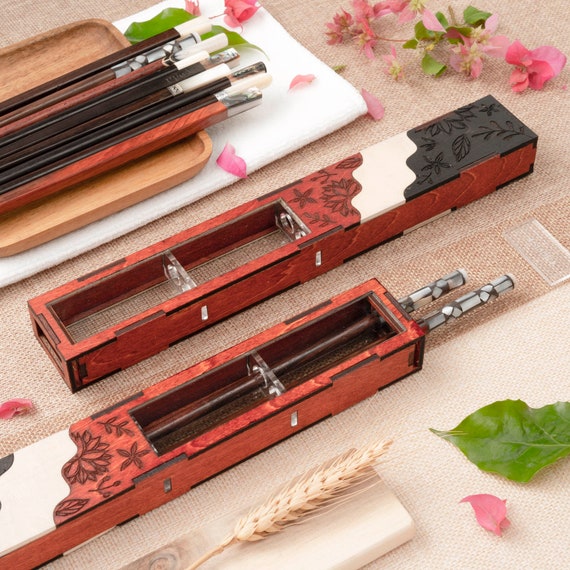 Personalized Rosewood Chopsticks Set. Premium Chopstick with Box. Engraved Name Chopstick Gift. Food Kit.
