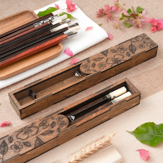 Personalized Rosewood Chopsticks Set. Premium Chopstick with Box. Engraved Name Chopstick Gift.